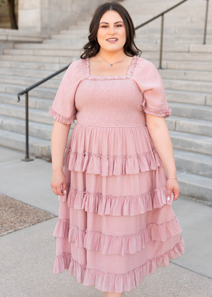 Korin Pink Ruffle Tiered Dress - Ruffle Dress | Lena Layne