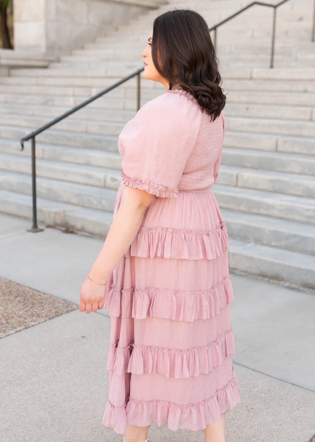 Korin Pink Ruffle Tiered Dress - Ruffle Dress | Lena Layne