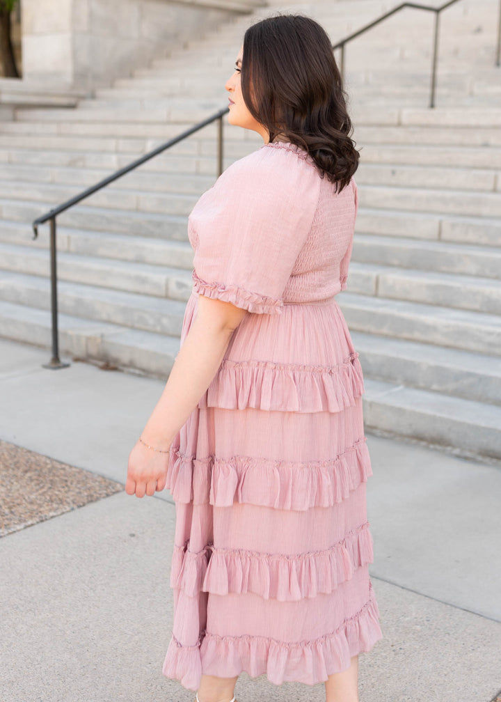 Korin Pink Ruffle Tiered Dress - Ruffle Dress | Lena Layne