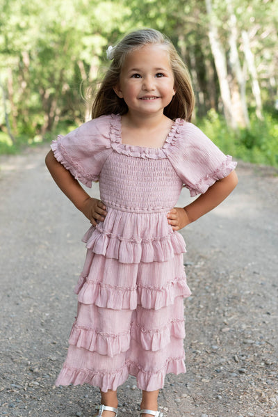 Korin Pink Ruffle Tiered Little Girl Dress