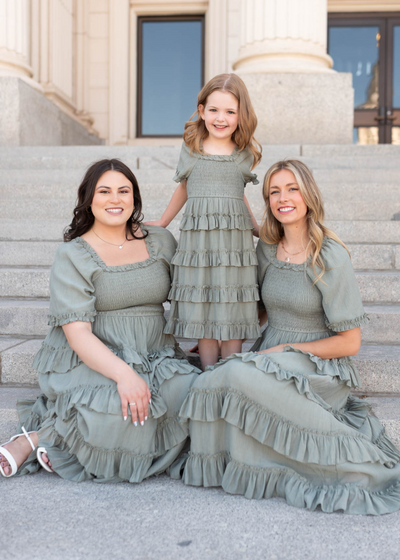 Korin Sage Ruffle Tiered Little Girl Dress