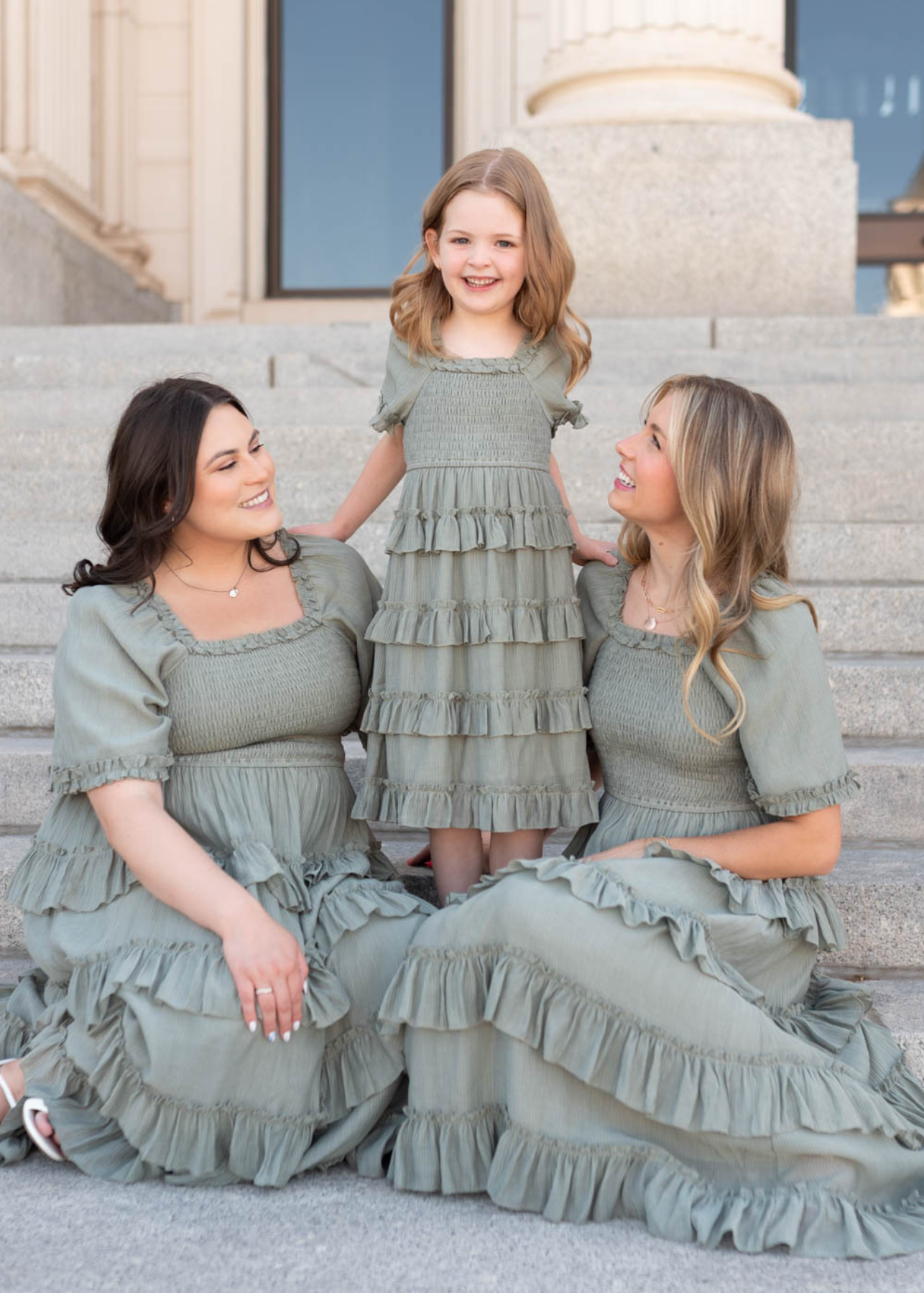 Korin Sage Ruffle Tiered Little Girl Dress
