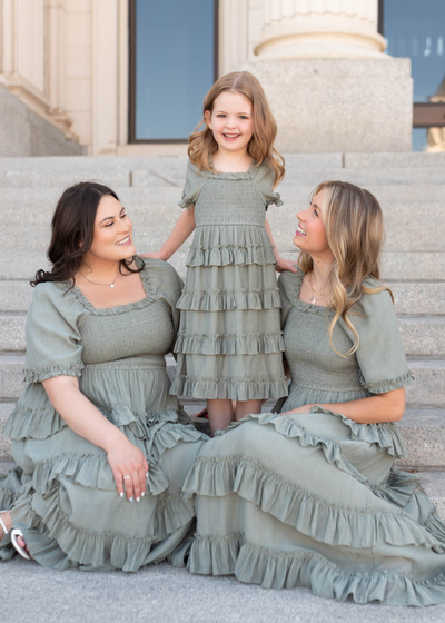 Korin Sage Ruffle Tiered Little Girl Dress