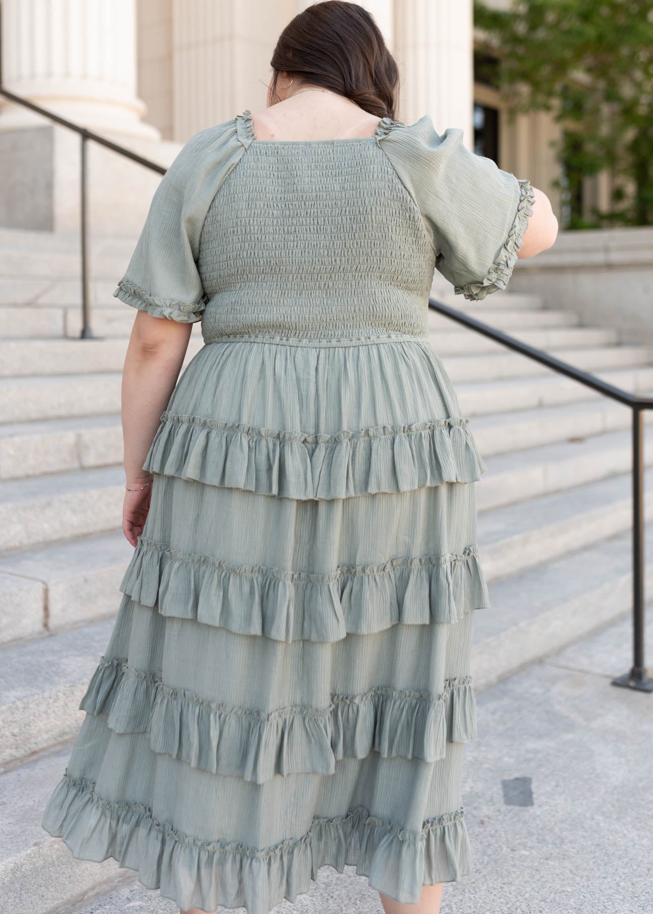 Back view of the plus size sage ruffle tiered dress
