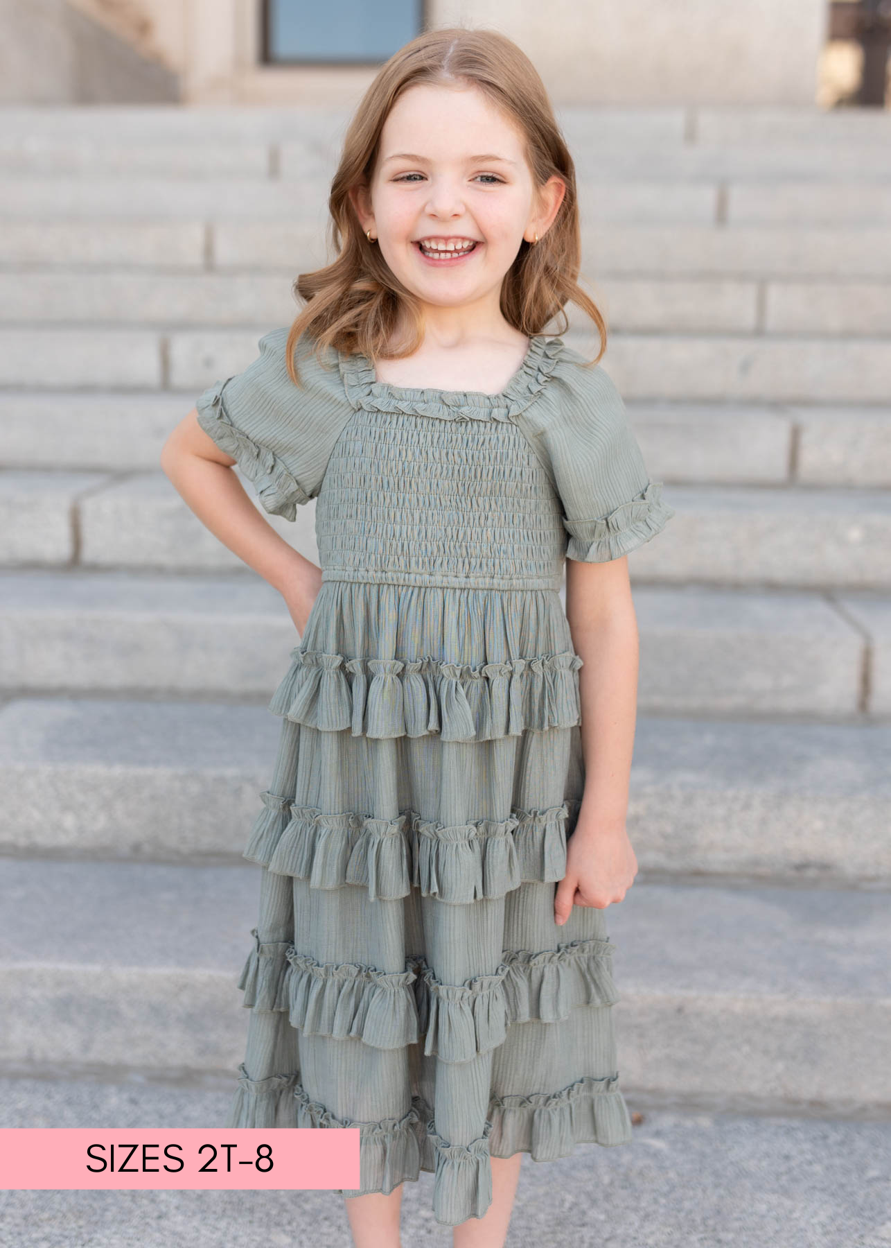 Sage ruffle tiered little girl dress