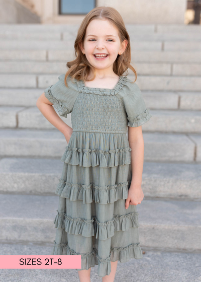 Sage ruffle tiered little girl dress