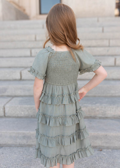 Back view of the sage ruffle little girl dress