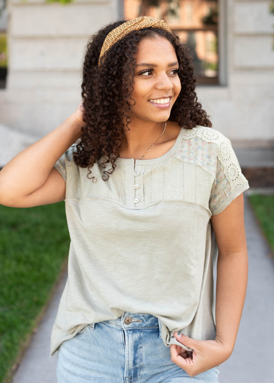 Moss green floral top
