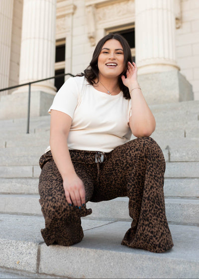Plus size brown and black lepard print pants