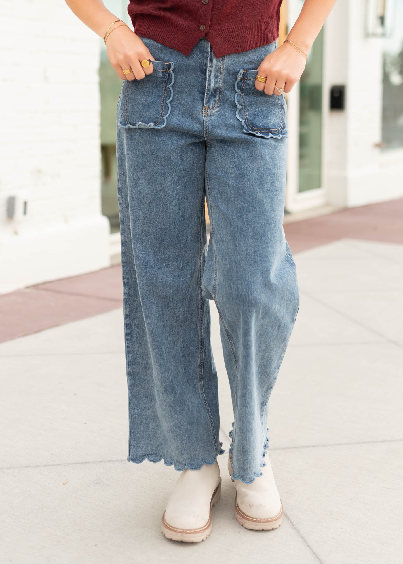 Kristina Denim Scalloped High Waisted Jeans | Lena Layne