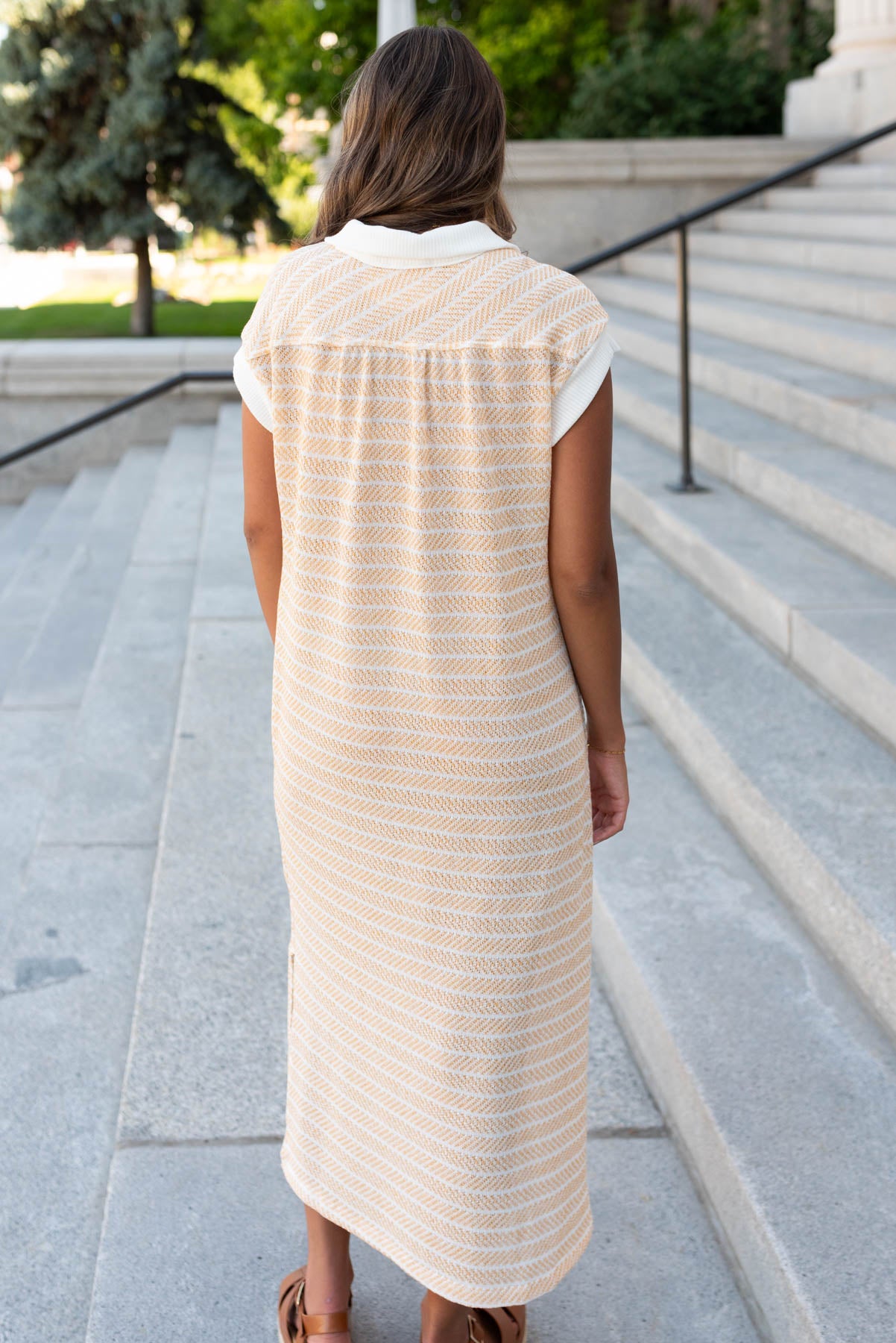 Back view of the yellow knit t-shirt dress
