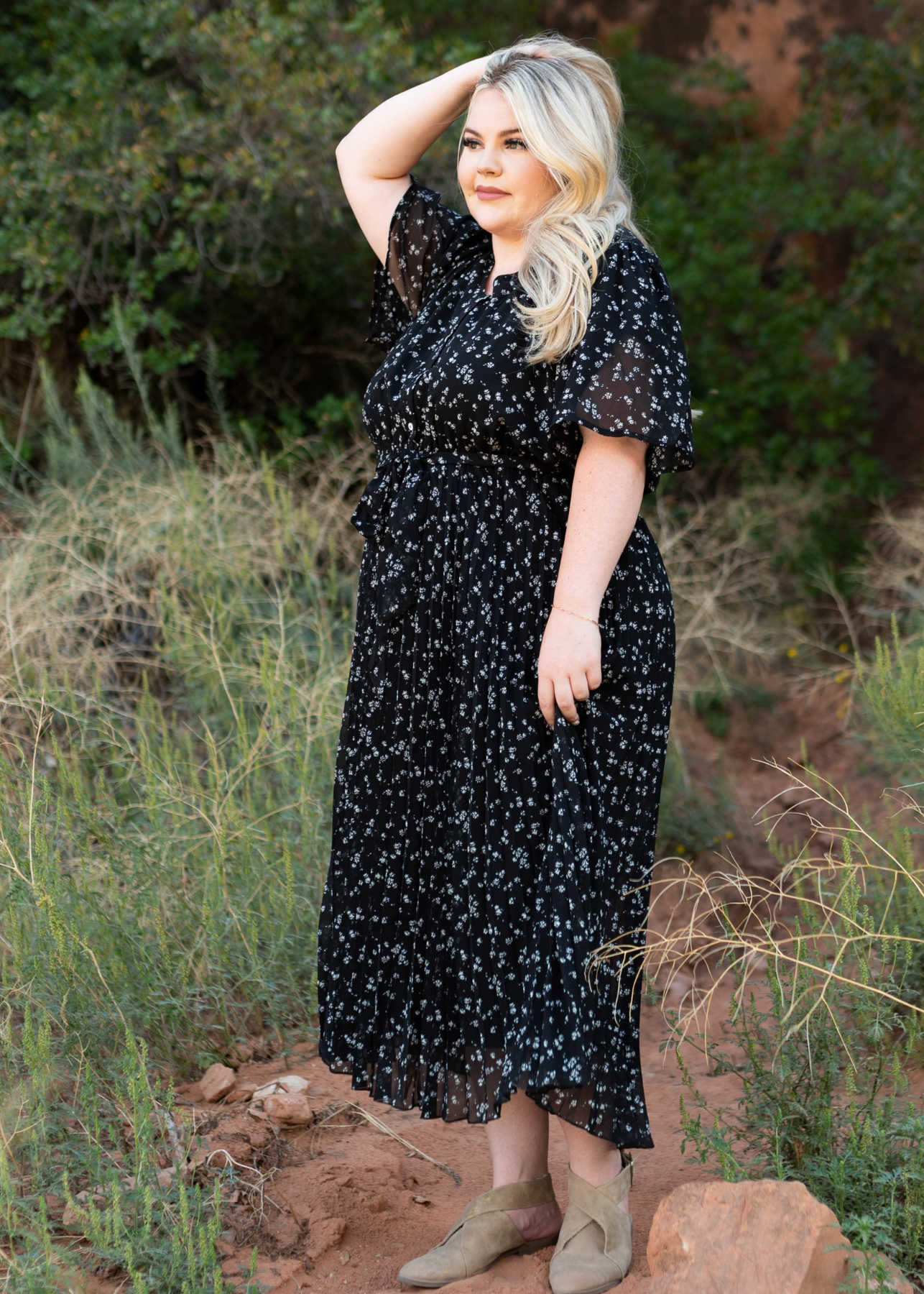 Plus size black floral dress