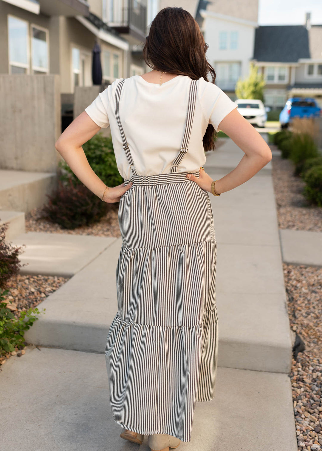 Lane Charcoal Striped Overall Maxi Dress Polagram – Lena Layne