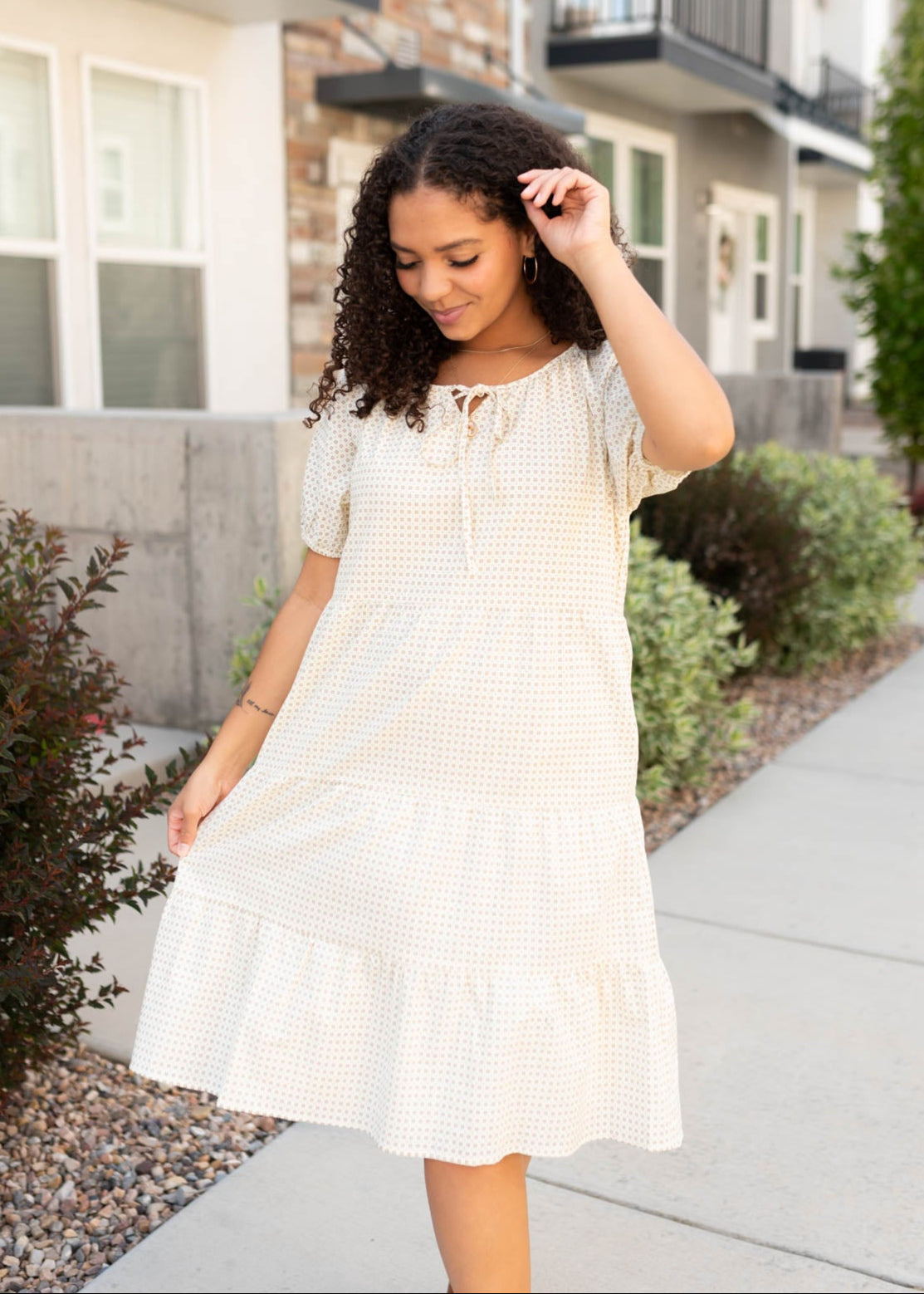 Cream pattern dress