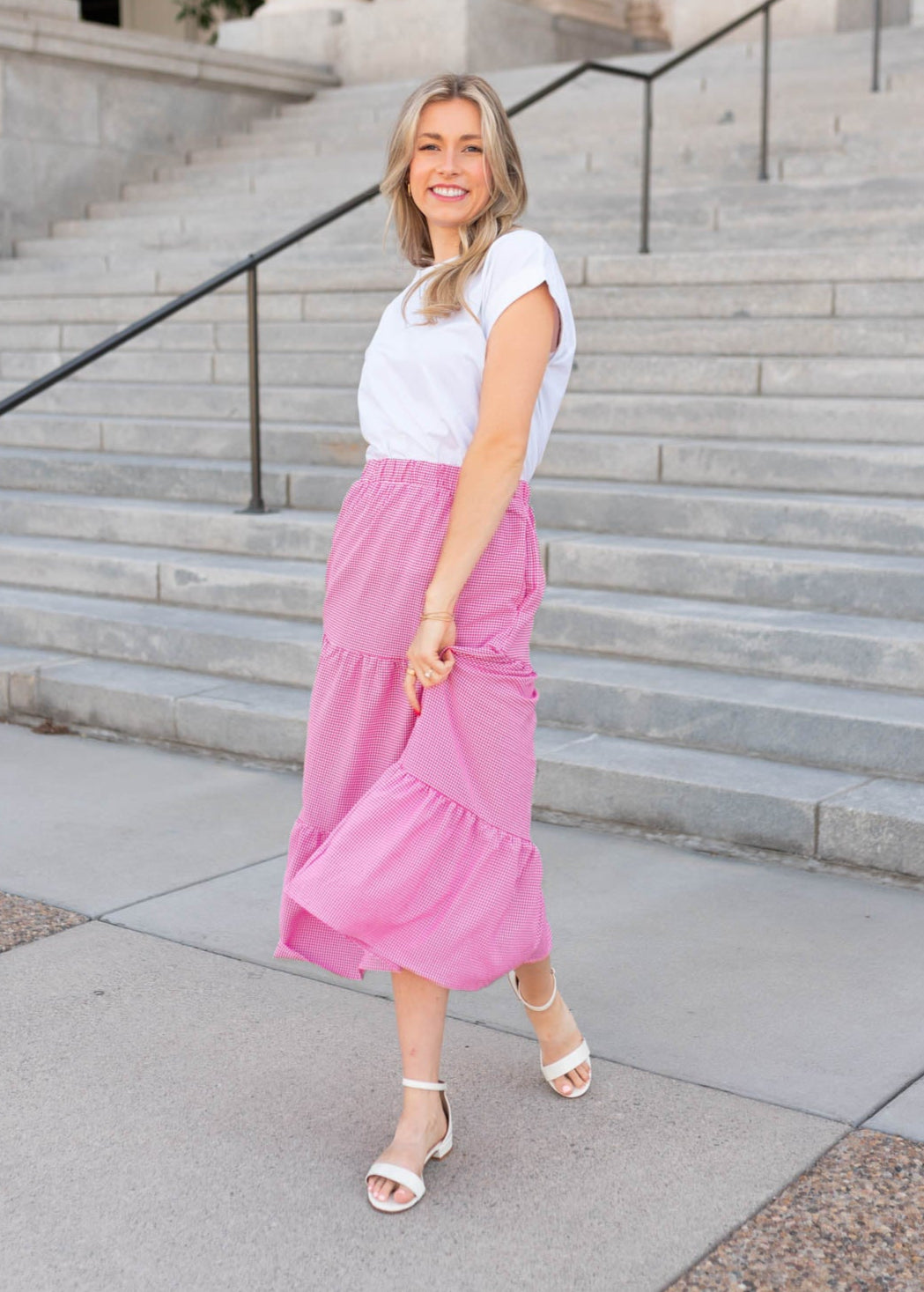Tiered dark pink gingham skirt