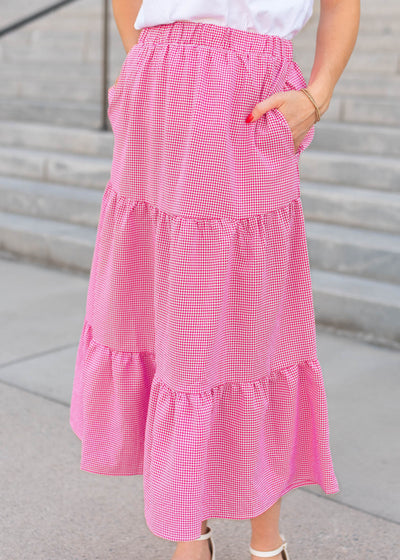 Dark pink gingham skirt with pockets