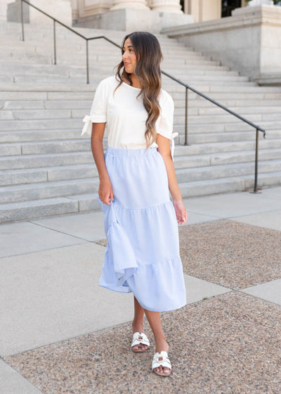 Sky blue gingham skirt with elastic waist