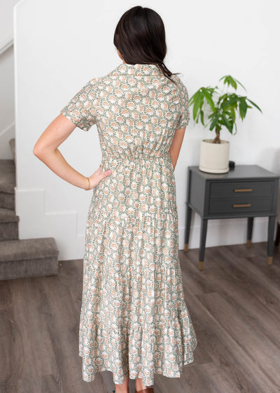Back view of the green floral collared dress