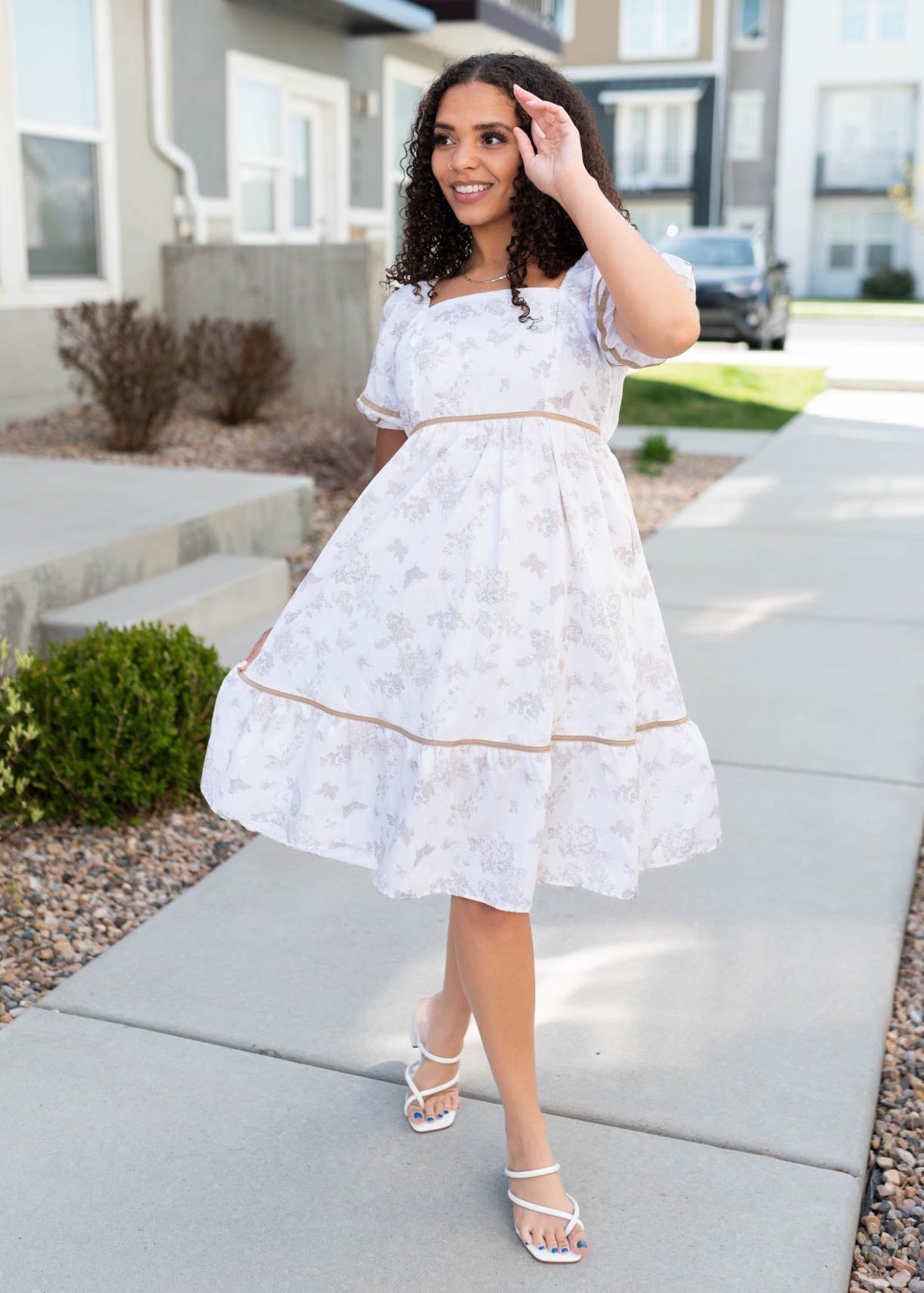 Short sleeve natural floral dress