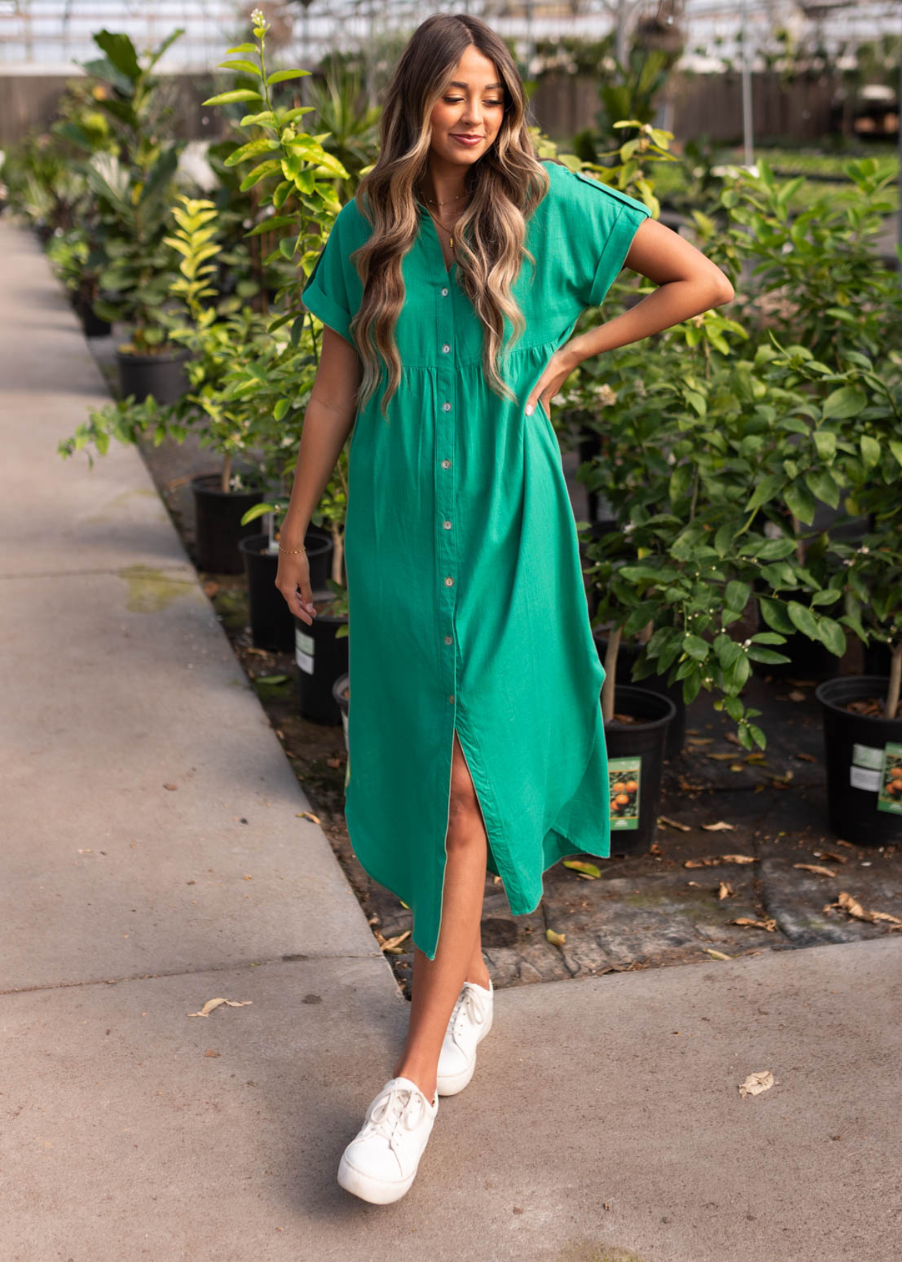 Green button down dress