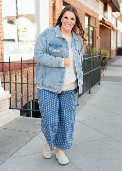 Denim oversized jacket with long sleeves in plus size