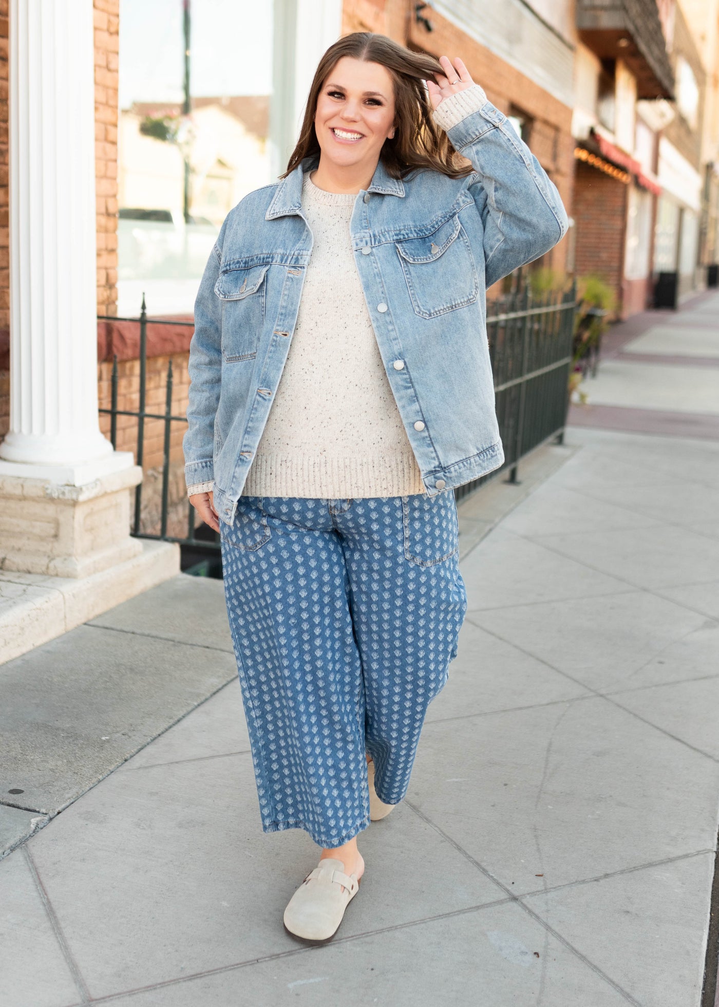 Long sleeve denimoversized jacket in plus size