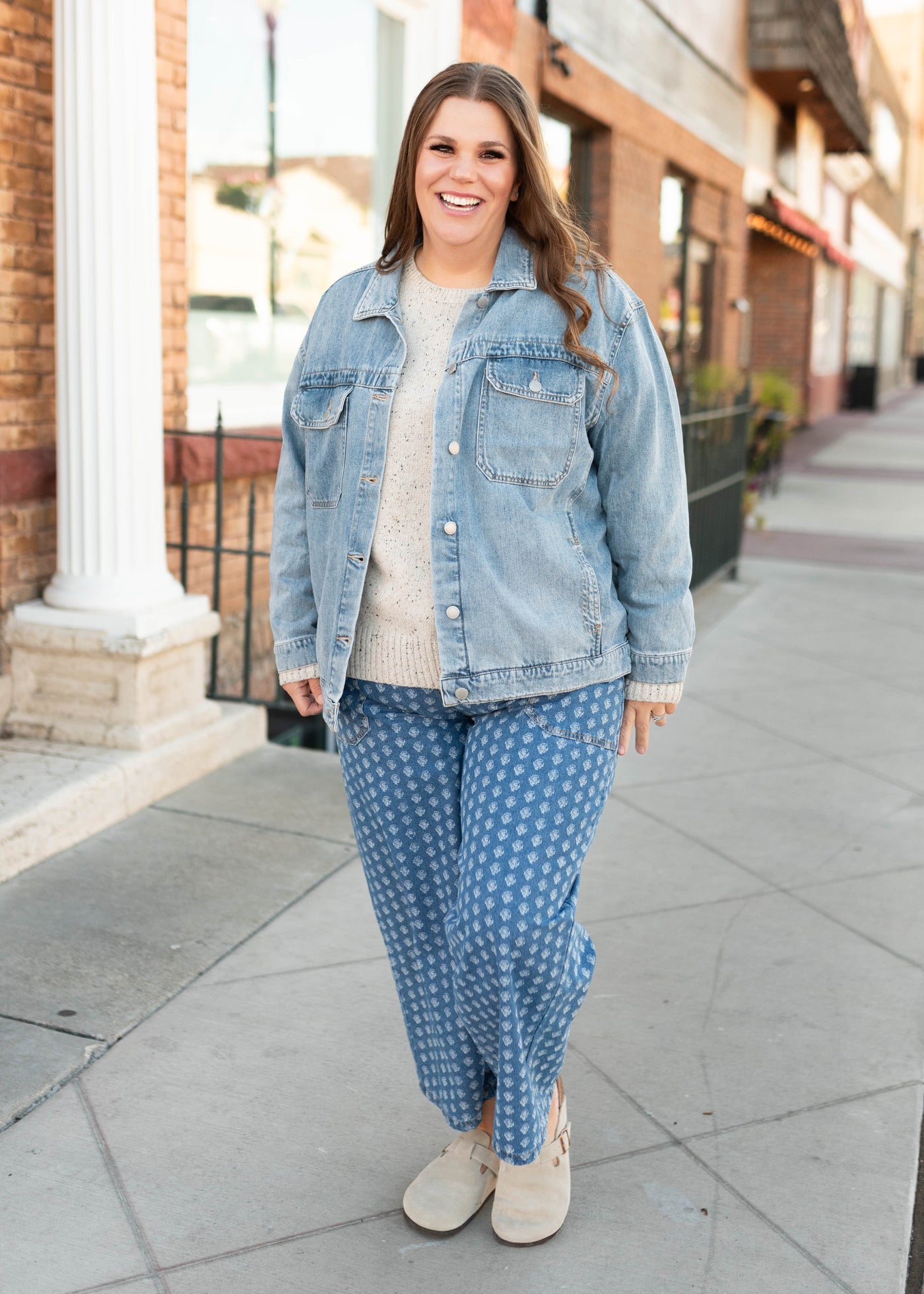 Plus size denim oversized jacket with front pockets