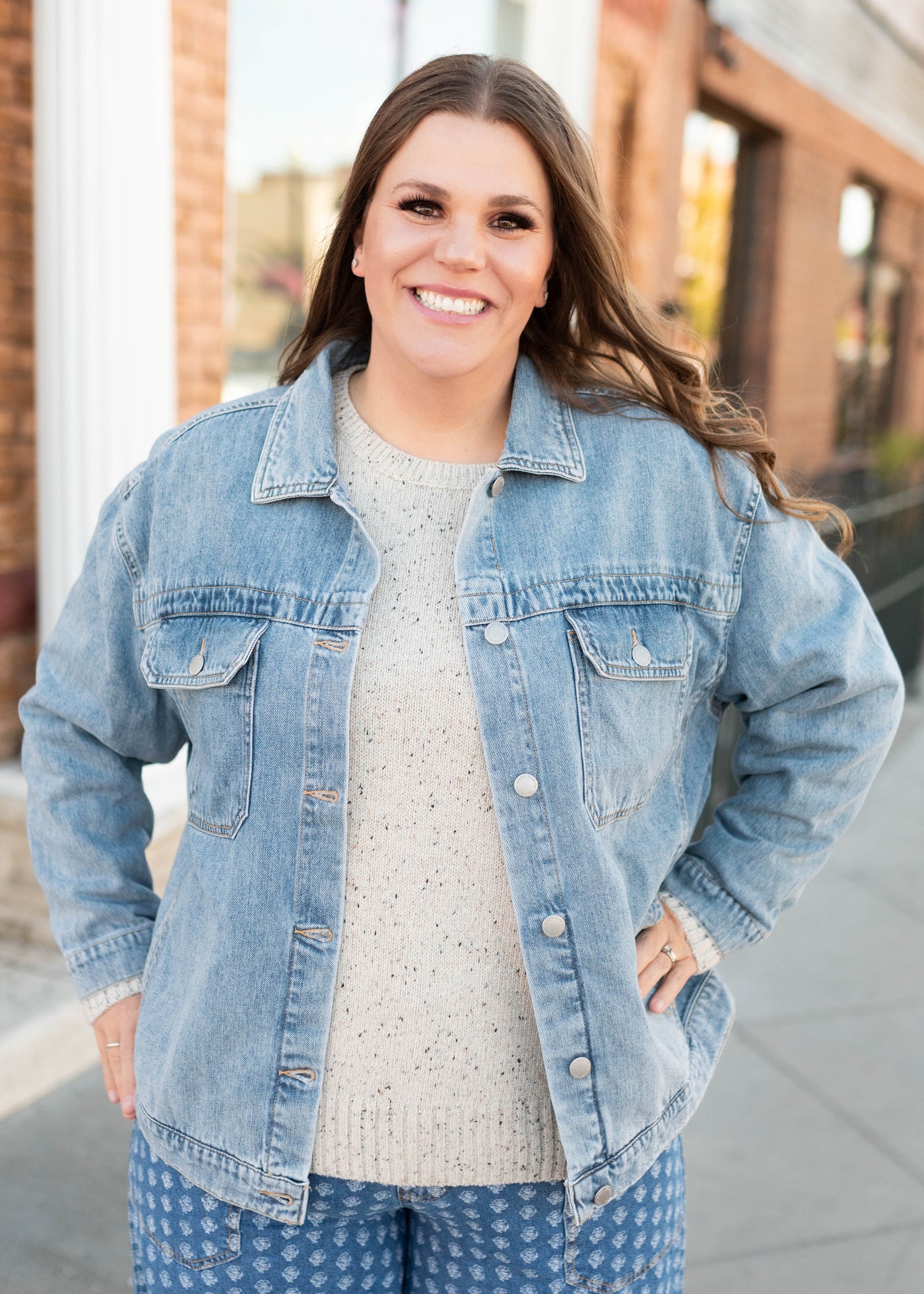 Button up denim oversized jacket in plus size