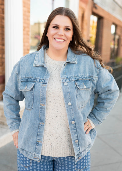 Button up denim oversized jacket in plus size