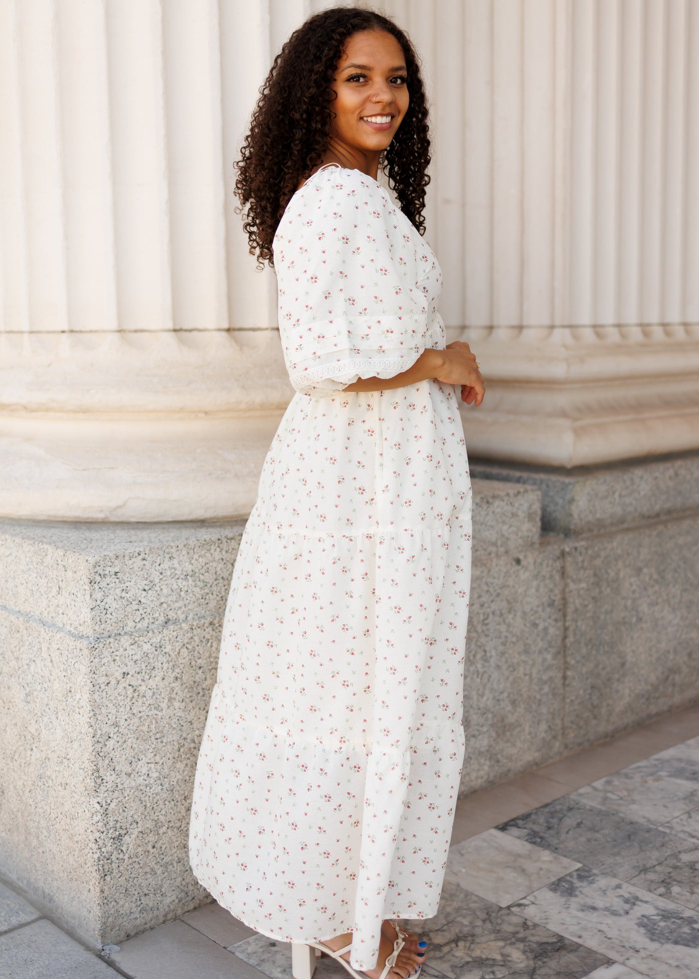 Ivory flroal dress side view