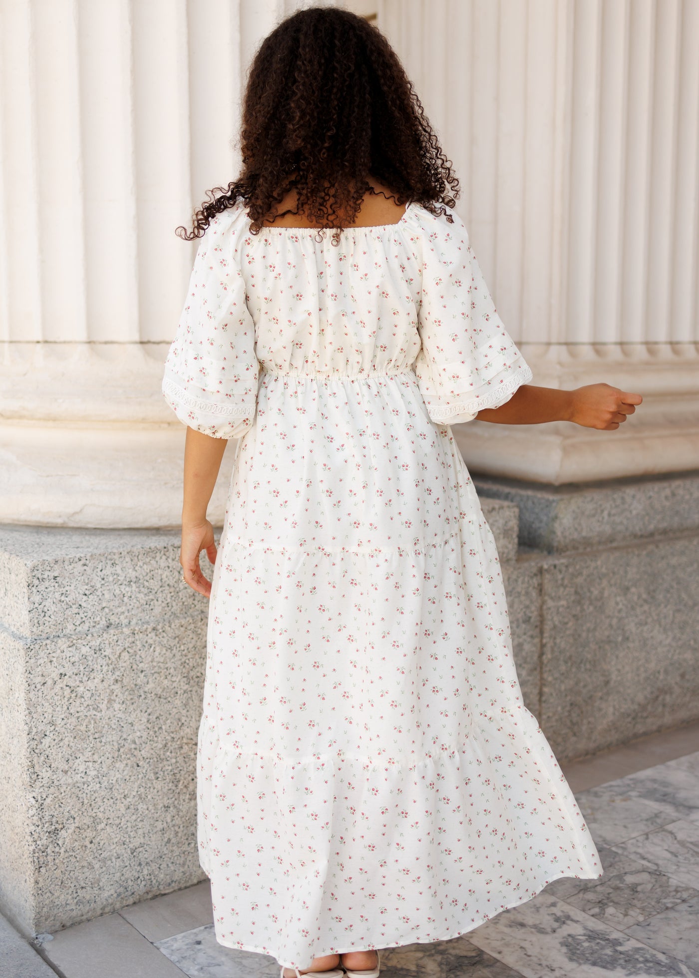 Back view of the ivory floral dress