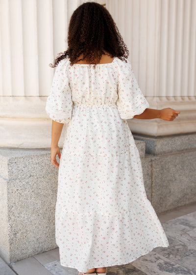 Back view of the ivory floral dress