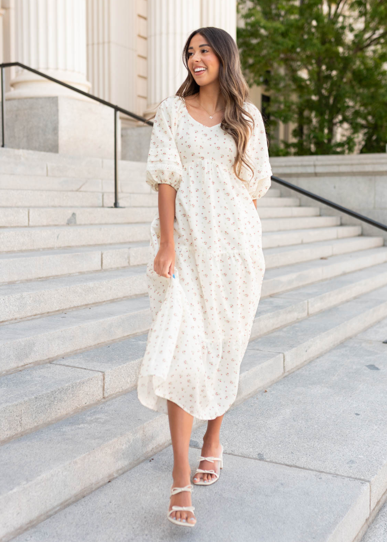 Short sleeve ivory floral dress