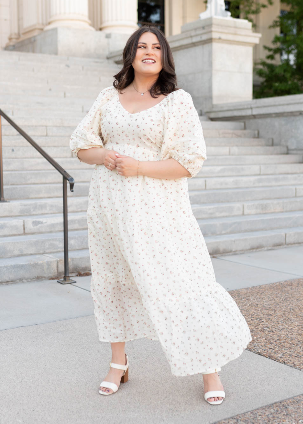 Plus size short sleeve ivory floral dress