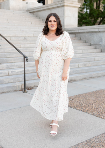 Plus size ivory floral dress