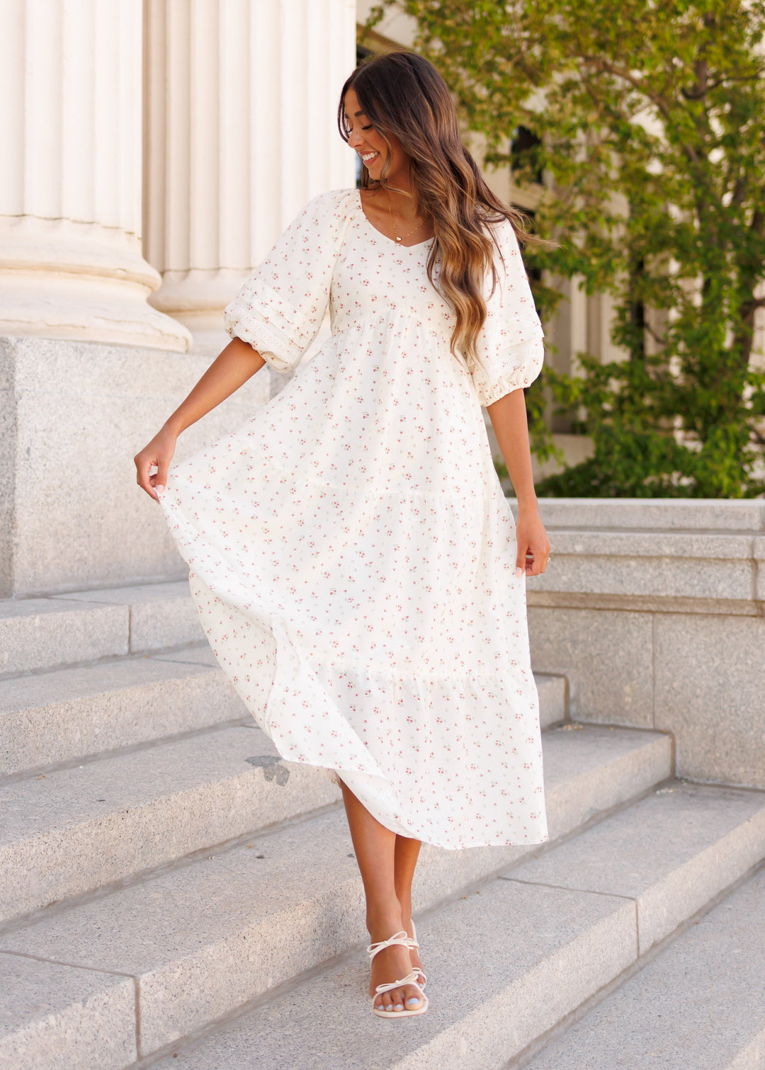 Lena Layne Ivory Floral Midi Dress Lena & Lou Lena Layne Ivory Floral Midi Dress Lena & Lou