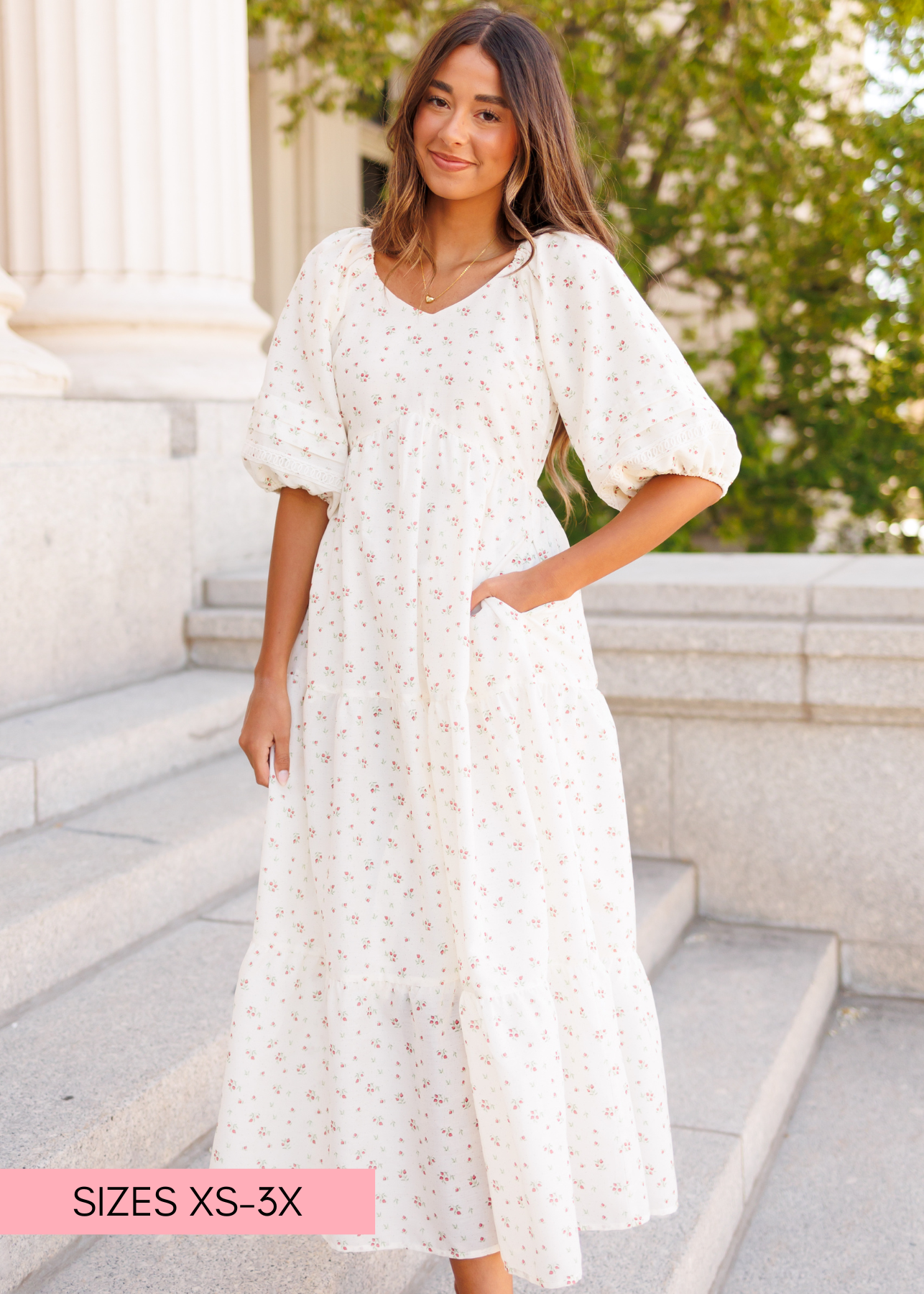 Ivory floral dress with pockets