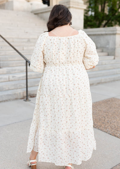 Back view of the ivory floral dress in plus size