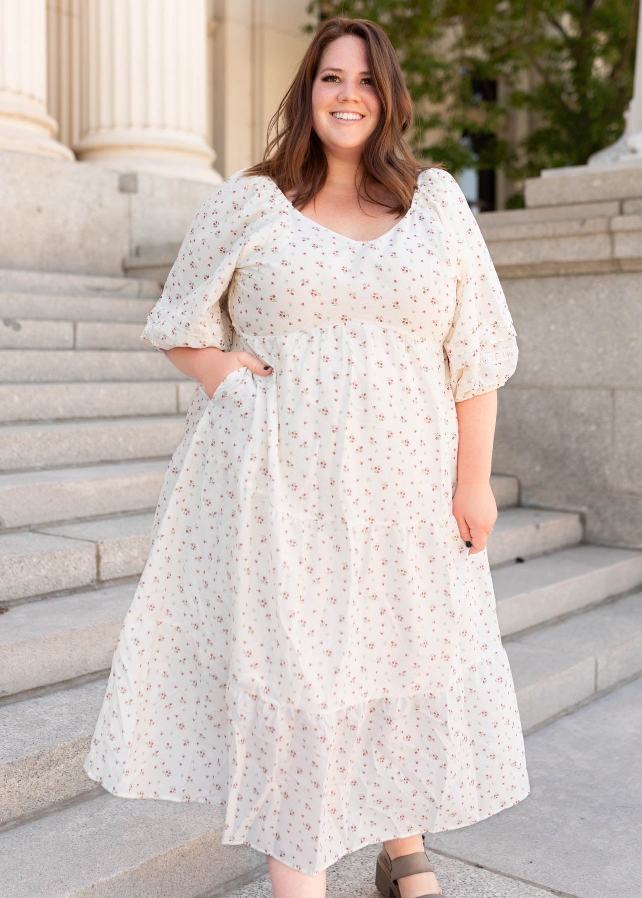 Plus size ivory floral dress