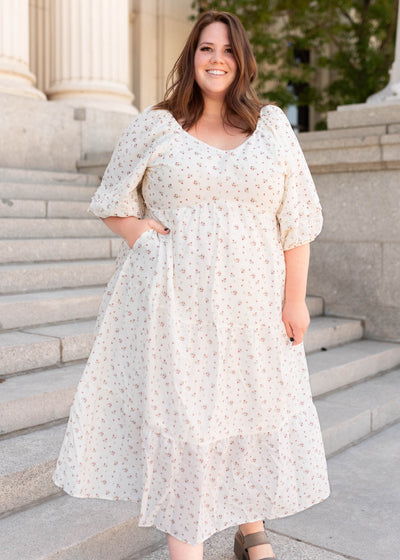Plus size ivory floral dress