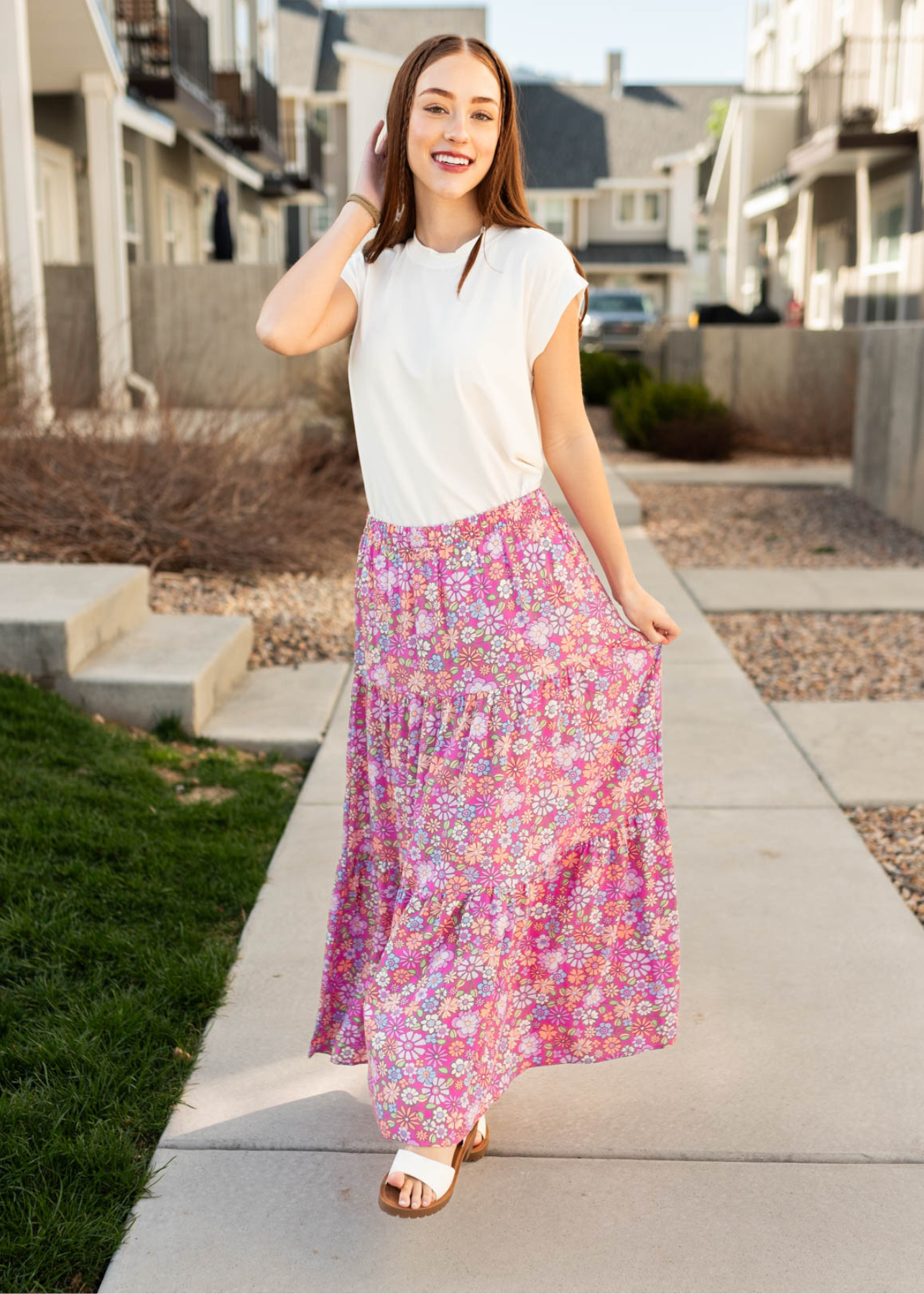 Pink floral skirt