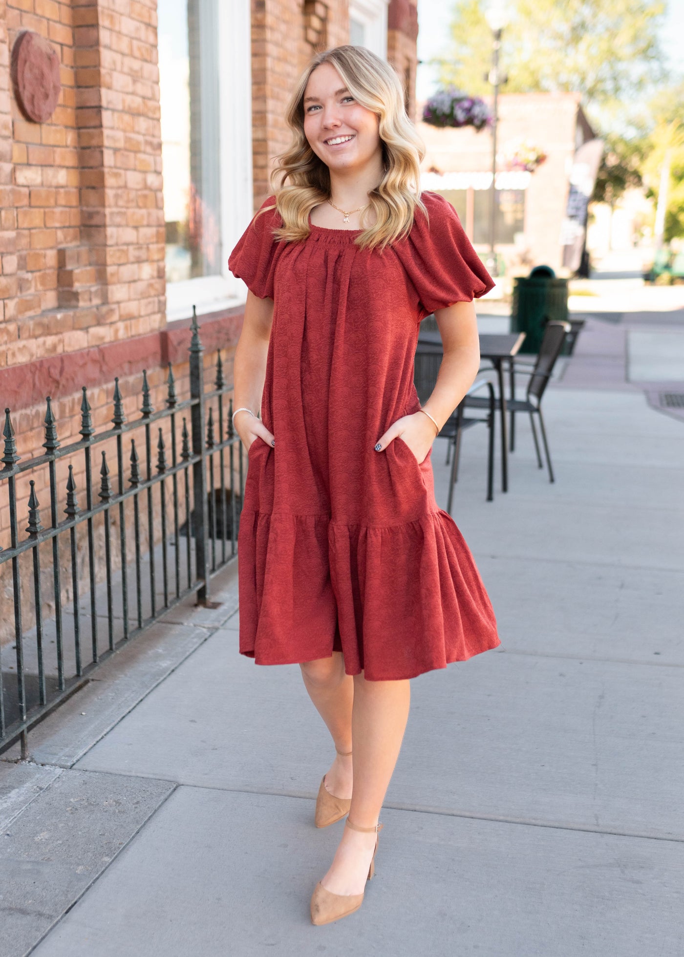 Short sleeve rust floral dress