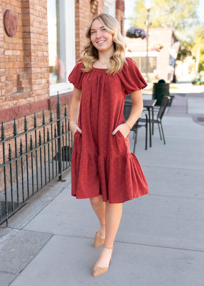 Short sleeve rust floral dress