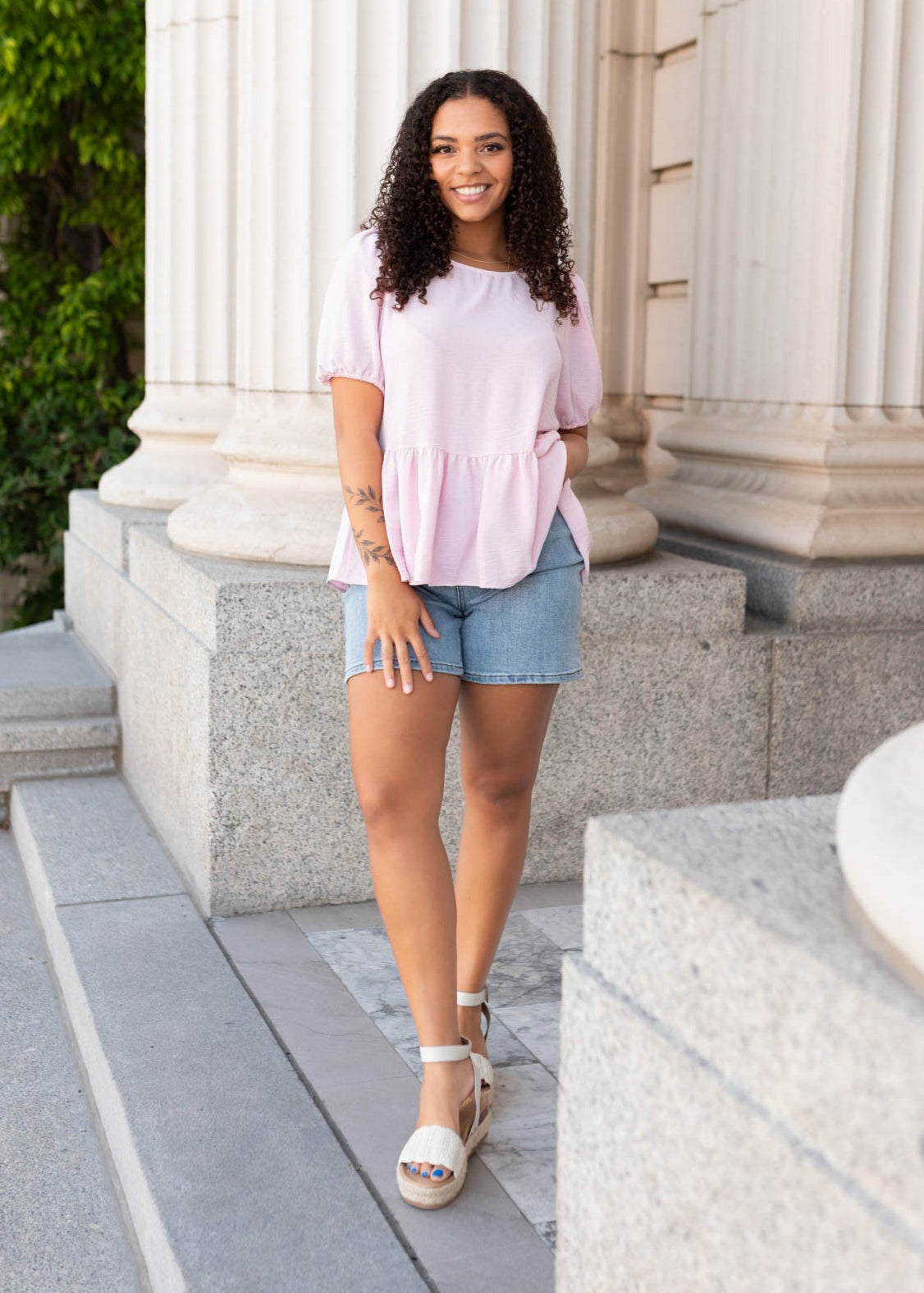Short sleeve pink peplum top