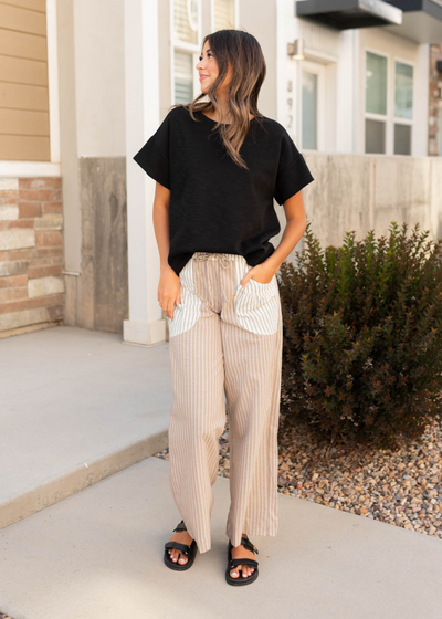 Short sleev black knit top- Lena Lou by Lena Layne