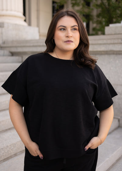 Lena Lou exclusive black knit top in plus size
