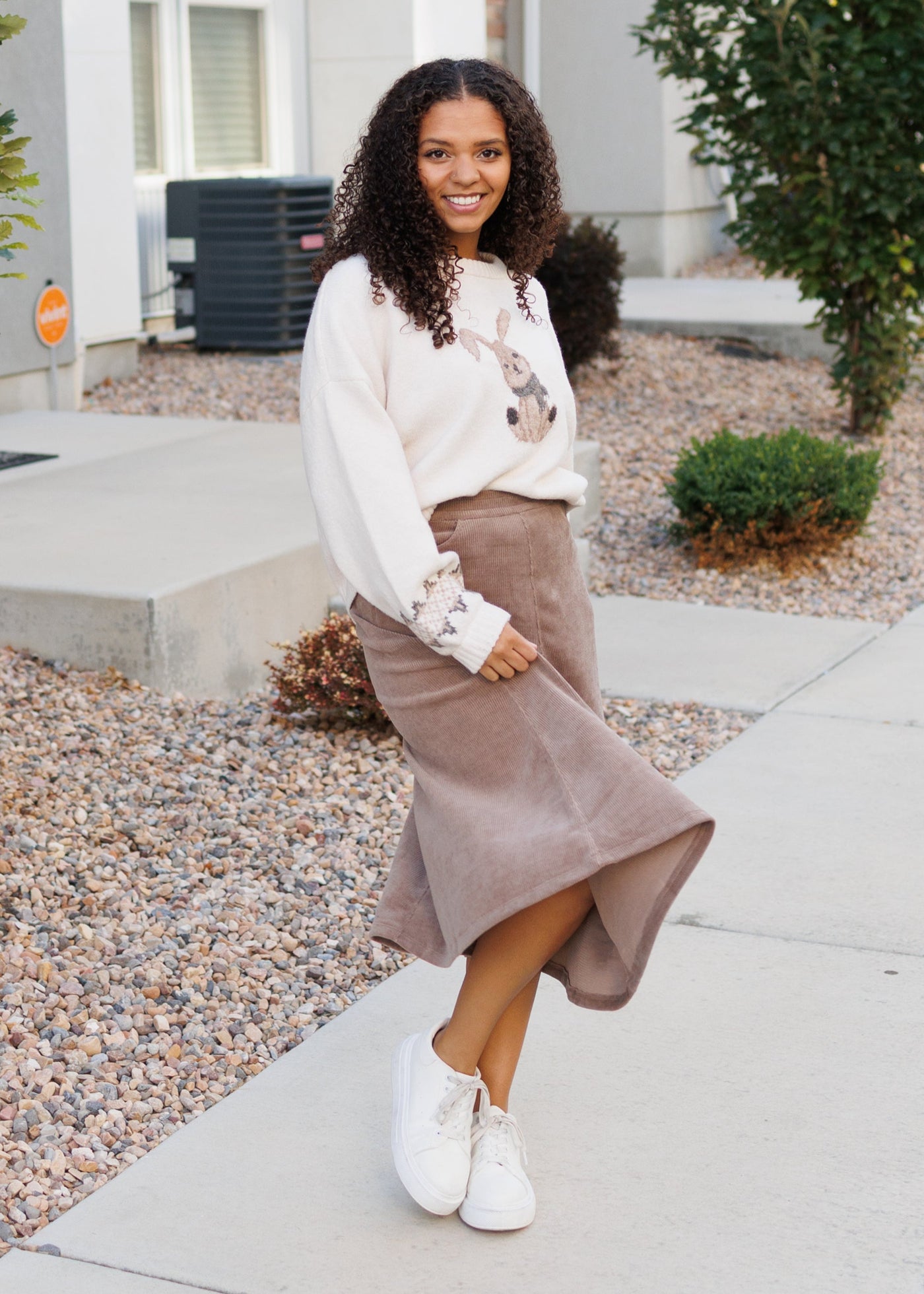 Modest aline corduroy flare skirt with stretch