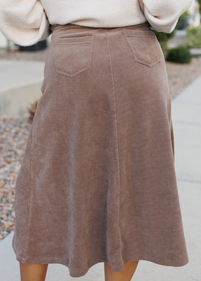 Back view of the corduroy flare skirt