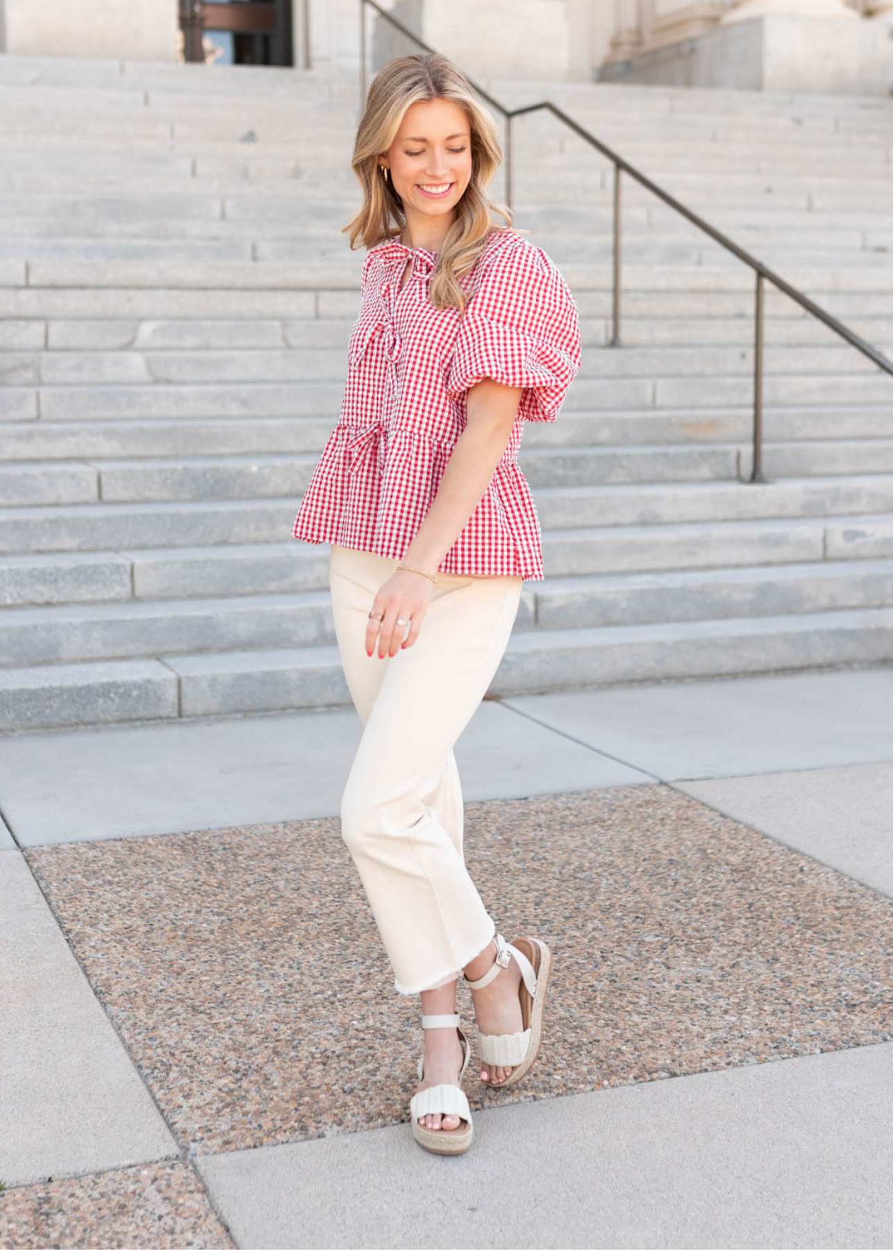 Red gingham top with bows on the front