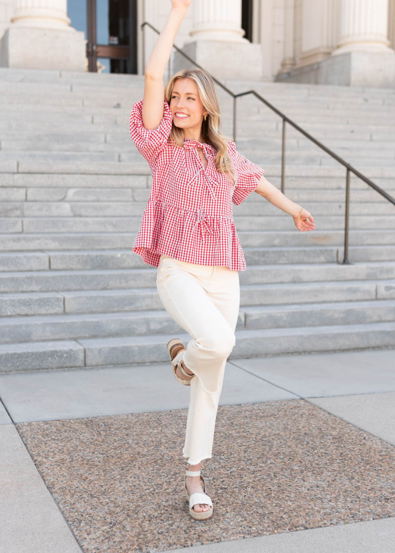 Short sleeve red gingham top